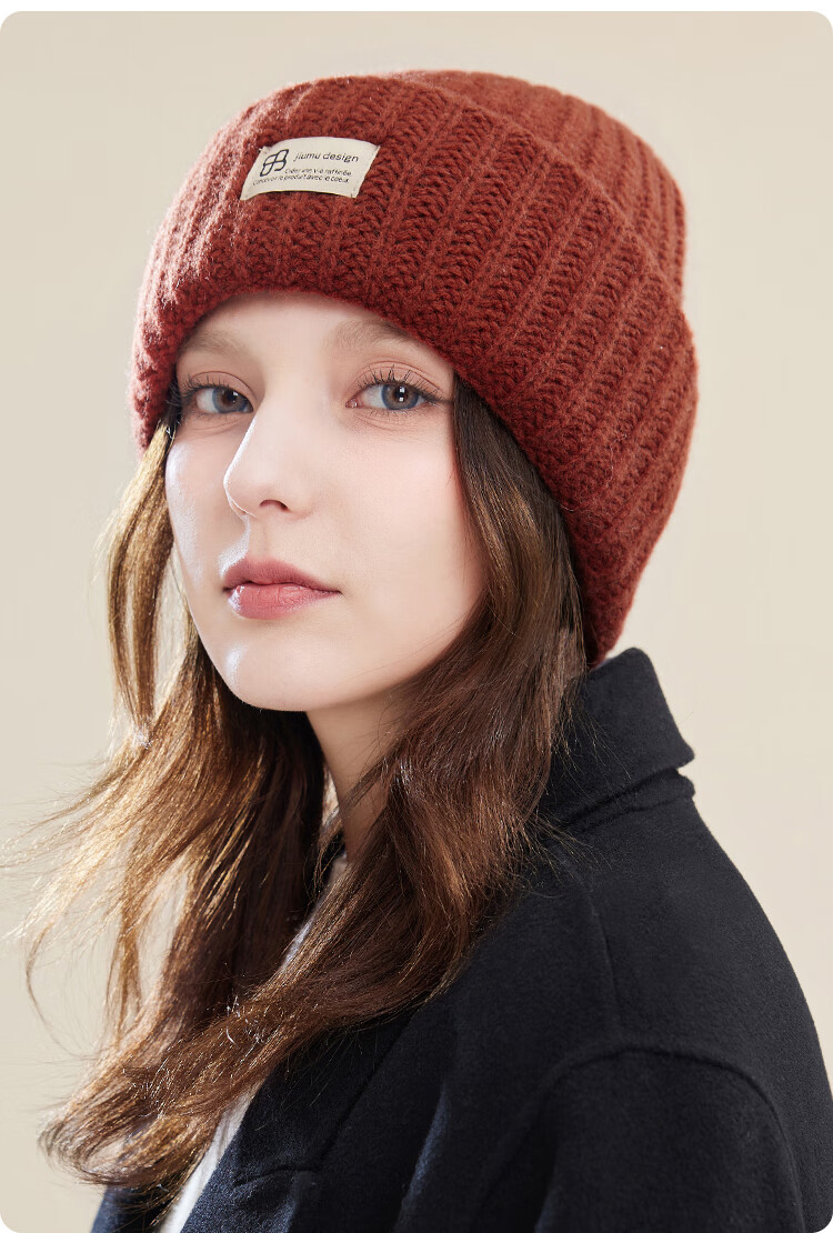 JIUMU Pure Wool Warm Knit Hat, Autumn And Winter Knitted Cap, Cold Hat, Winter Hat, Outdoor Ear Protection Cold-Resistant Cap for Women in Winter 19