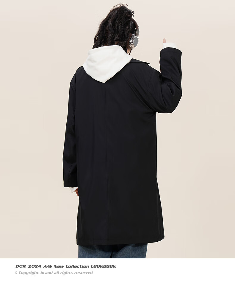 NASA GOOD Men's Mid-Length Trench Coat Autumn Winter Cold-Resistant Warm Loose Casual Double-Breasted Belted Jacket Black L 4