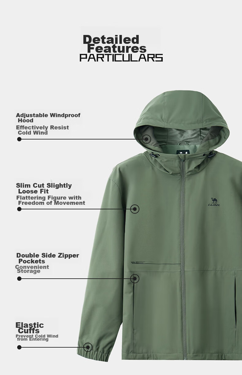 CAMEL Sports Jacket, New Style for Men And Women, Spring And Autumn Collection, Slim Fit, Fleece-Lined Casual Jacket, Outdoor Water-Repellent Hiking Wear, Windbreaker 25