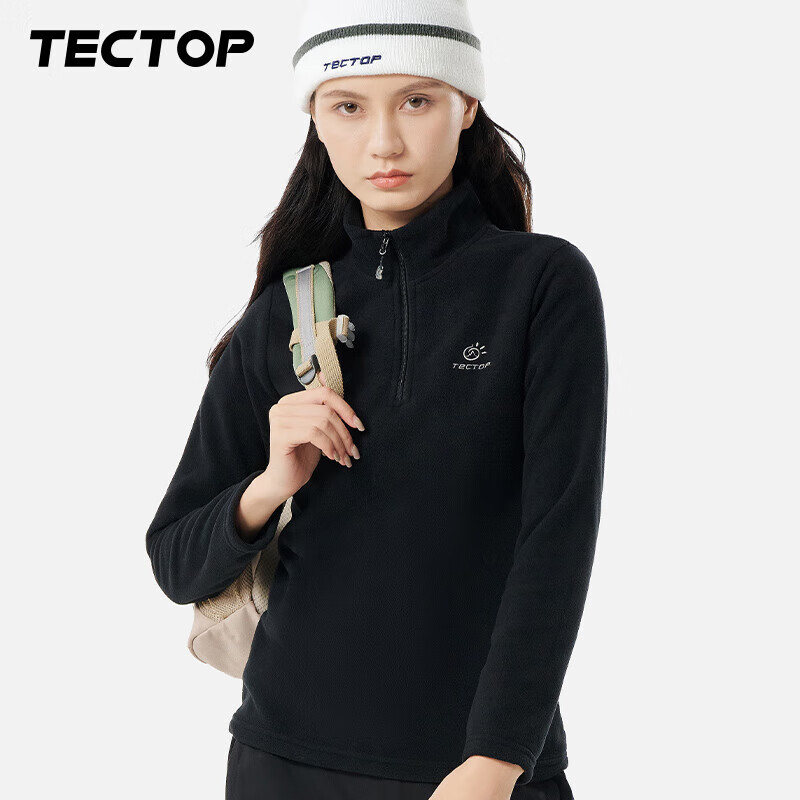 TECTOP Fleece Jacket, Warm Fleece Half-Zip Cardigan, 034 Women's Black, Size M