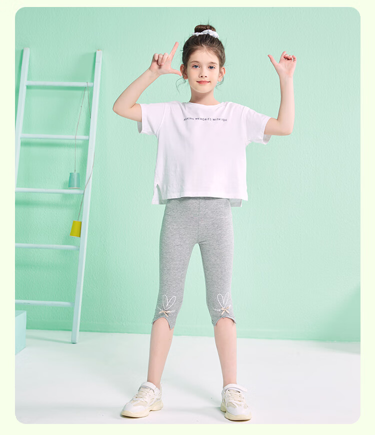 Nanjiren Children's Pants, Big Kids' Leggings, Girls' Capri Pants, Summer Versatile Casual Pants, White, Size 110 12
