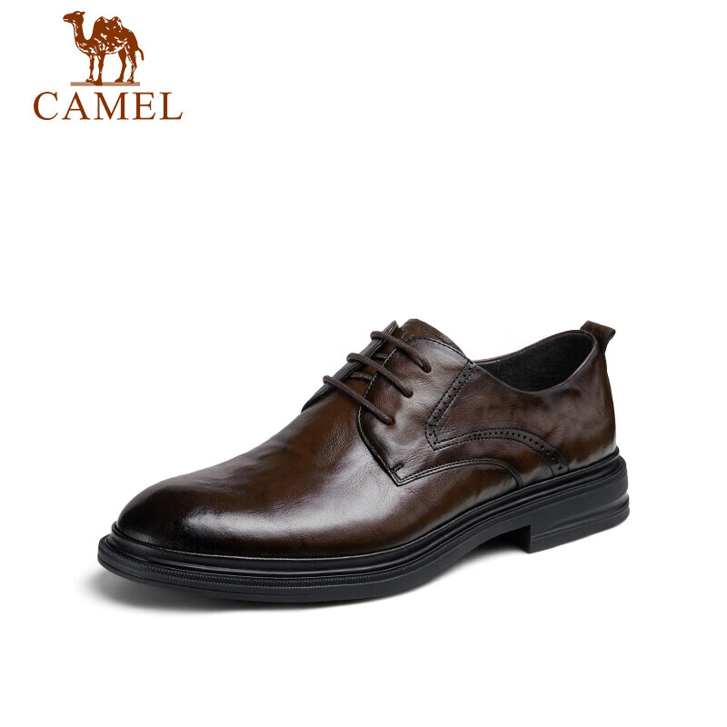 CAMEL Derby Lightweight Comfortable Embossed Cowhide Business Formal Men's Leather Shoes GE12235360 Brown 44