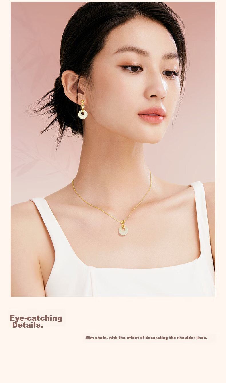 Fanci X Palace Master Blessing Safety Clasp Hetian Jade Necklace Silver Women's Light Luxury High-End Feel Ladies Birthday Gift 11