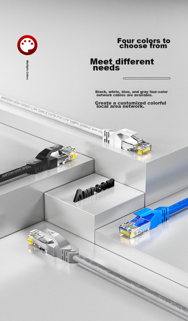 AMPCOM Cat6 Patch Cable, 3 Meters, Gigabit UTP Unshielded Network Cable for Home And Engineering Wiring, Switch Connection Cable, Black AMC6BK71830 10
