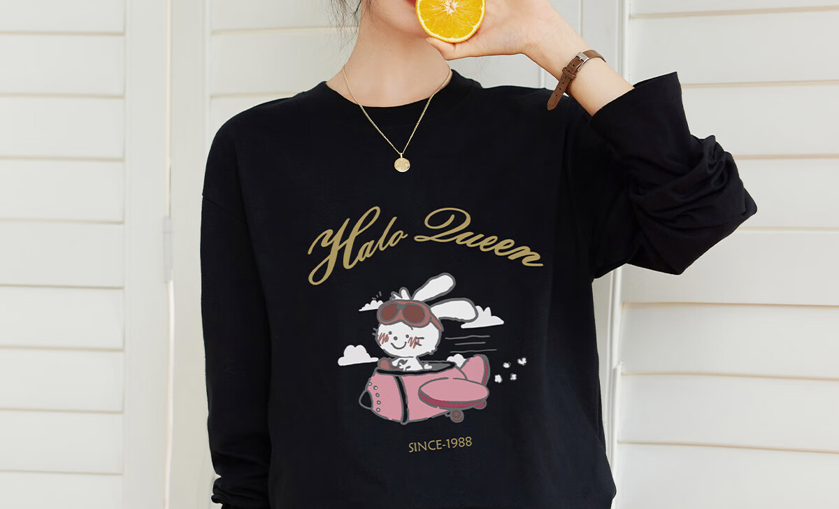 Halo Queen Women's Summer Short-Sleeve Round Neck T-Shirt, Cute Rabbit Print T-Shirt, Loose-Fitting Slimming Top, Women's H143T1417 65