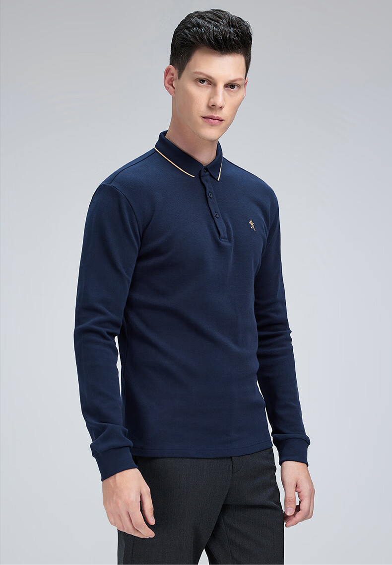 DANCING WOLVES [Upgraded Heavy Pure Cotton] Autumn And Winter Comfortable Basic Inner Layer Men's Long-Sleeve POLO Shirt, 001 Black, Size 165 13