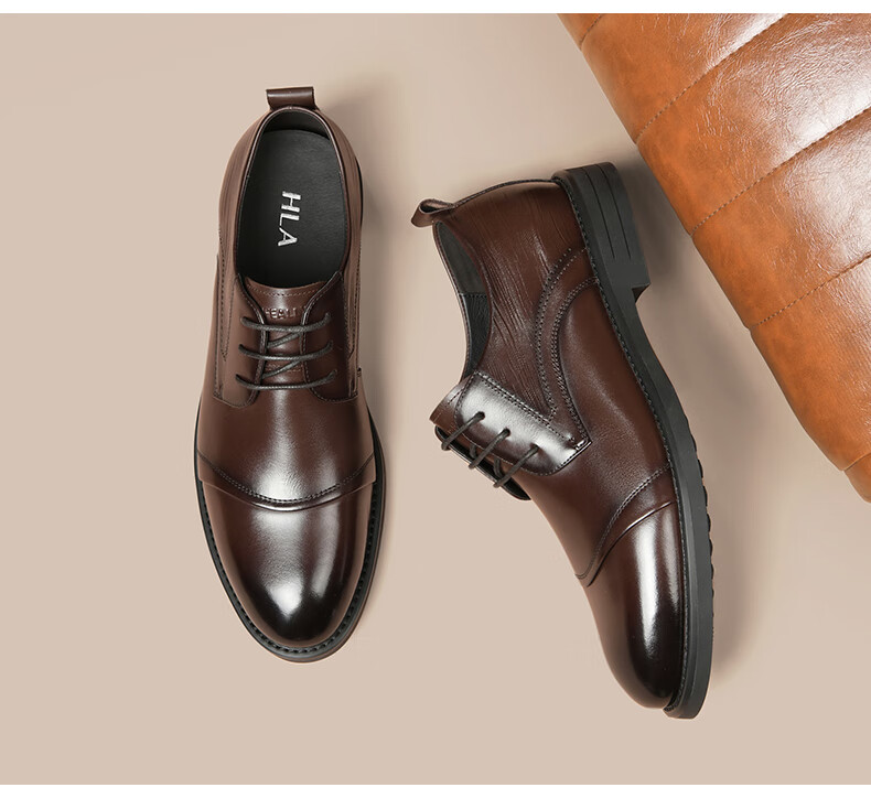 HLA Business Casual Men's Breathable Leather Derby Dress Shoes HAAPXM1EBA068 Black Size 38 15