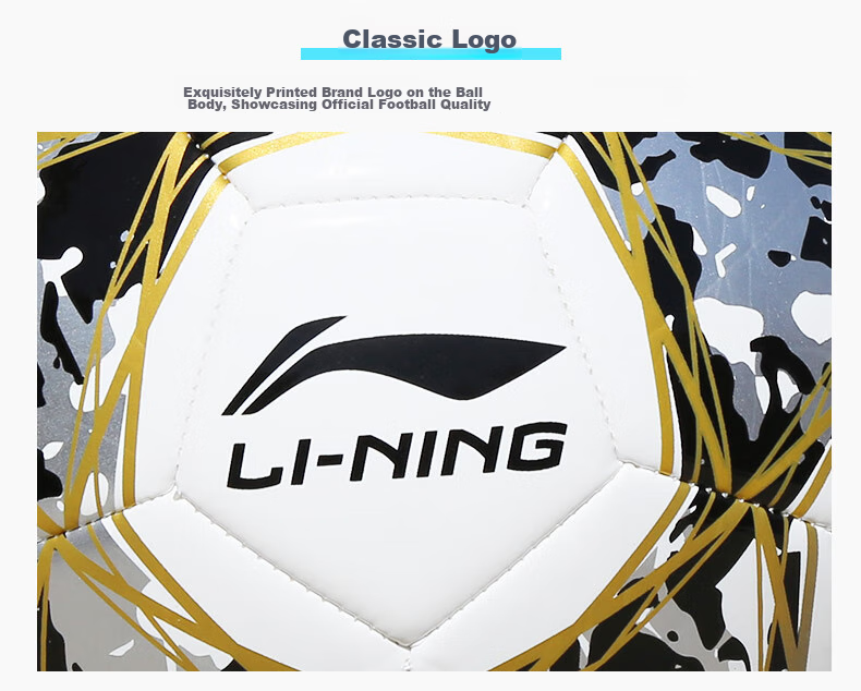 Li-Ning Soccer Ball Size 5 Exam Training Wear-Resistant, Non-Slip Machine-Stitched Yarn Rubber Inner Layer, White Black Gold, LFQK671-1 6
