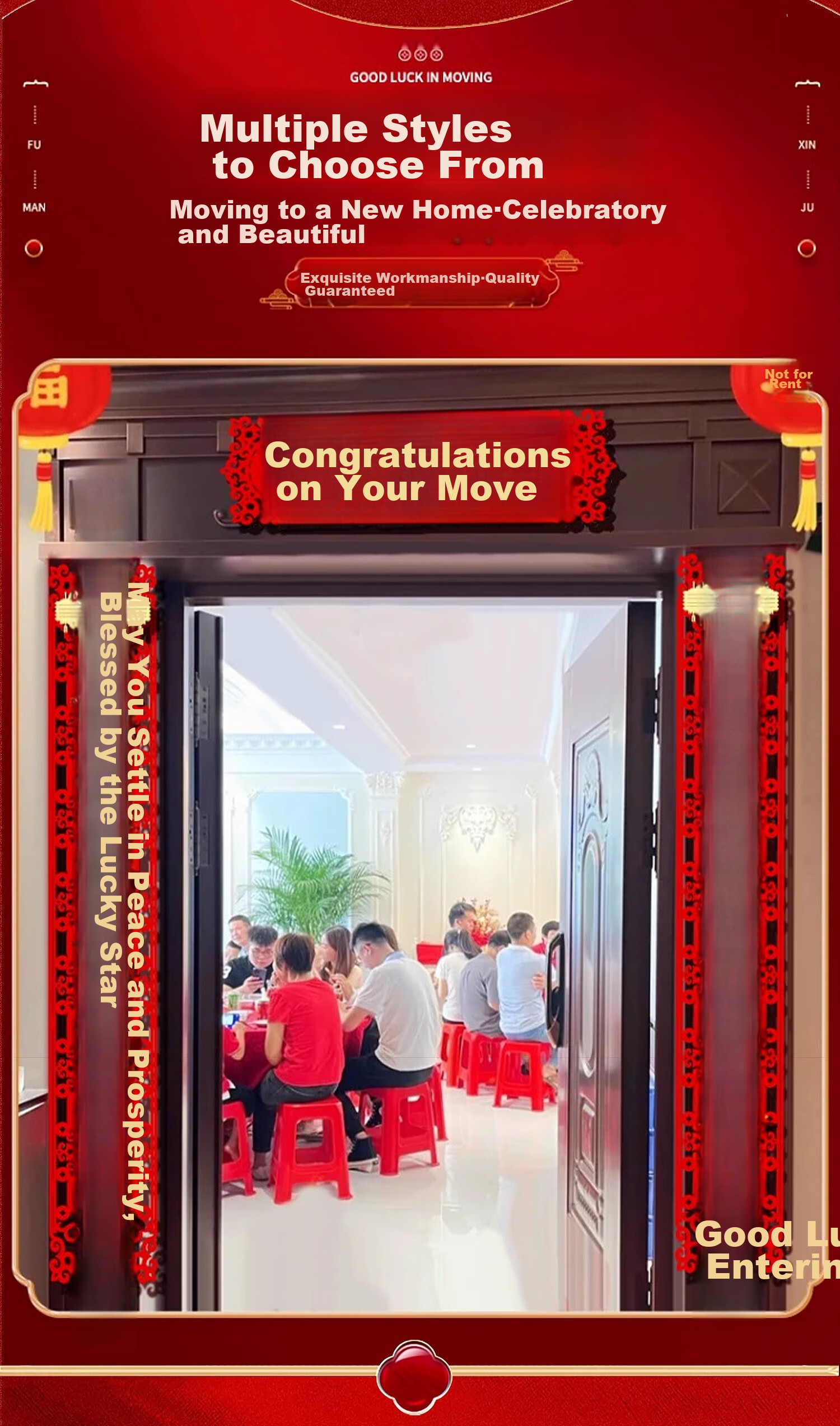 Kuyibao Housewarming Couplets, Moving Ceremony Supplies, New Home Entrance Door, Housewarming Ceremony, New Home Entrance Door, Fu Character Hanging Ornament, New Style 3