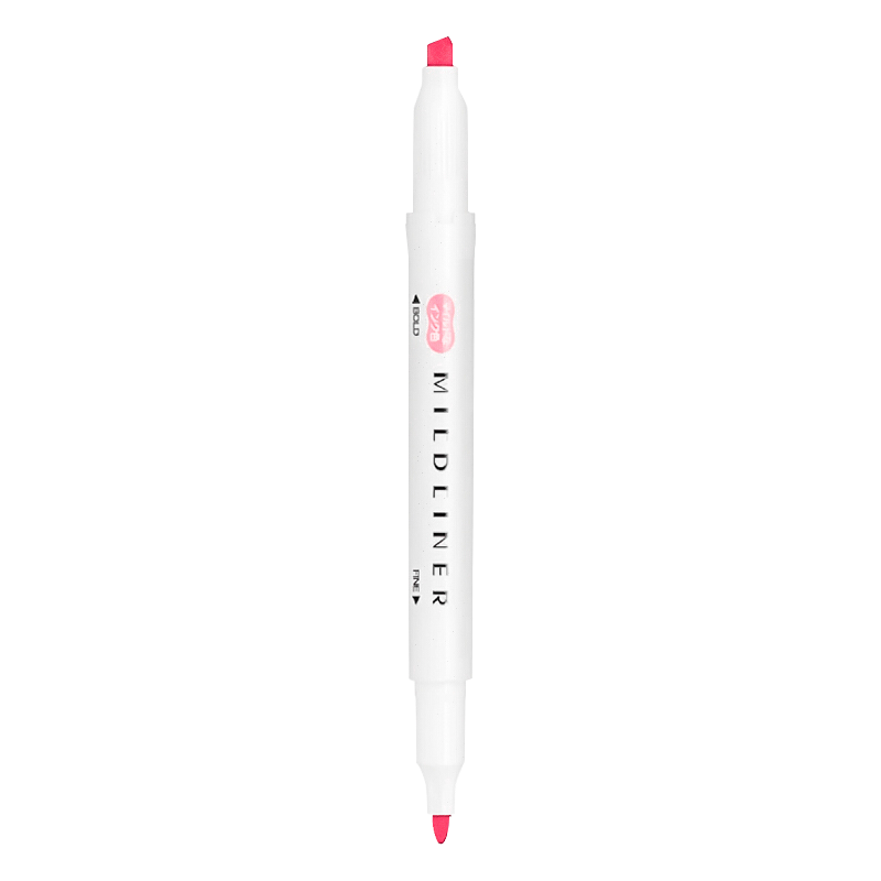 ZEBRA Double-Ended Soft Highlighter Pen, Mildliner Series Single Color Marking Pen, Student Marker, WKT7, Coral Pink