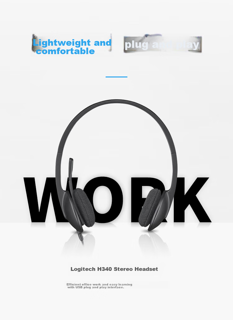 Logitech H340 [Enterprise-Grade] Over-Ear Stereo USB Headset for Computer, Laptop, Office And Study with Microphone, Black [Order Bonus] 1