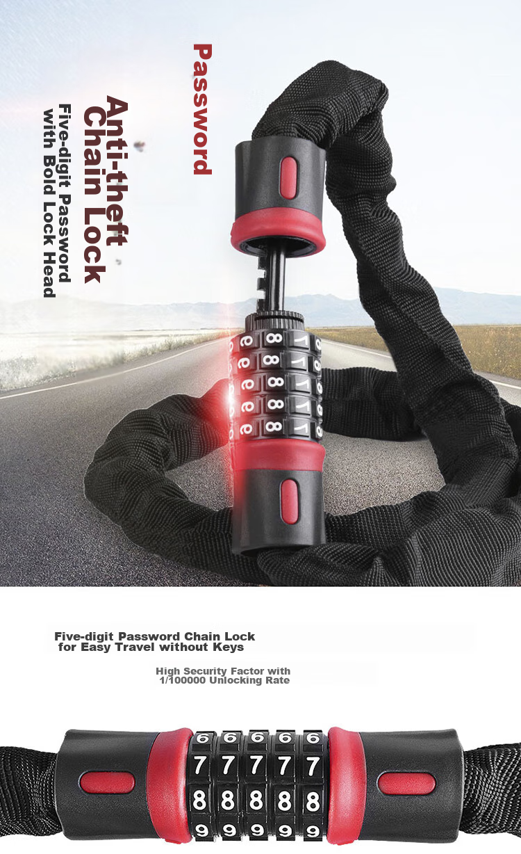 HOTUN Bicycle Lock, Mountain Bike Lock, Electric Bike Lock, Motorcycle Lock, Electric Scooter Lock, Combination Chain Lock, 0.6 Meters 1
