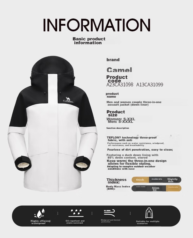 CAMEL Three-In Waterproof, Oil-Resistant, And Windproof Down Jacket, Lightweight Ski Suit for Men [Bianran] A13CA3a1099 14