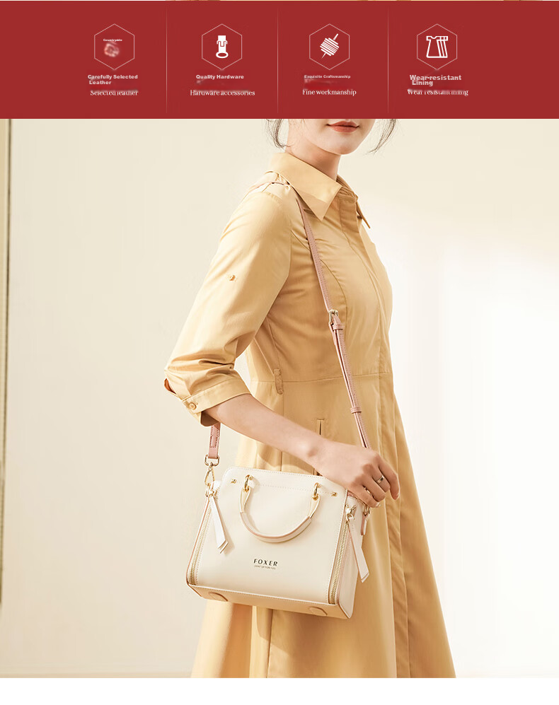 FOXER Leather Women's Handbag, Large Capacity Tote Bag, Shoulder Bag, Crossbody Bag, Light Luxury Valentine's Day Gift 2