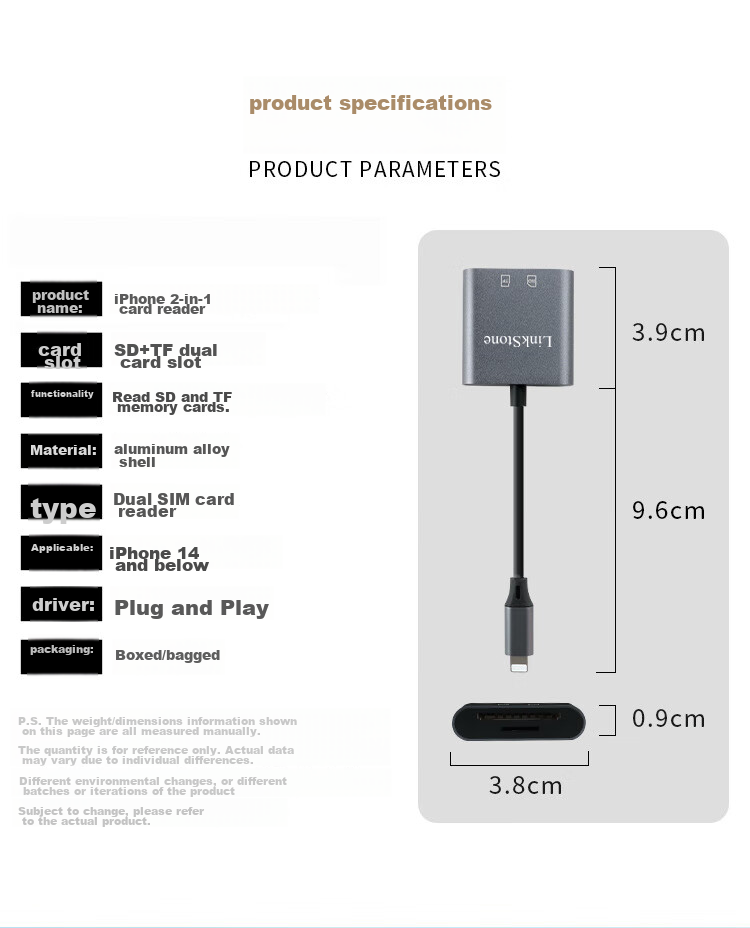 LinkStone Multi-Function Card Reader SD/TF Two-In Compatible with Apple Card Reader, OTG Card Reader, Dash Cam, DSLR Camera Monitoring, Smartphone And Camera Storage Memory Card 8