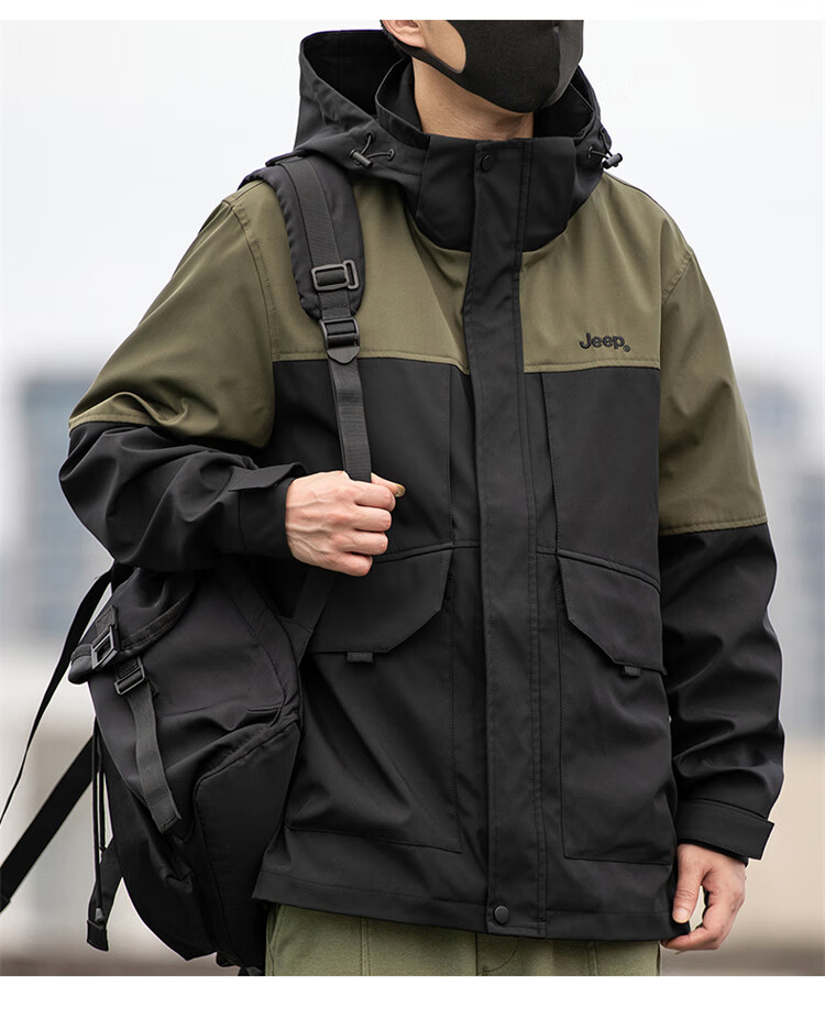 JEEP Men's Hooded Jacket, Spring And Autumn Loose-Fit Trendy Casual Outerwear for Men, Off-White, 2XL 6