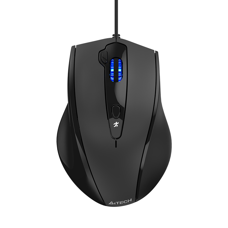 A4TECH N-810FXS Large Right-Hand Wired Mouse, Office Mouse, Quiet Computer Mouse, Big Mouse, Desktop Computer, Adjustable DPI, Black, Wired