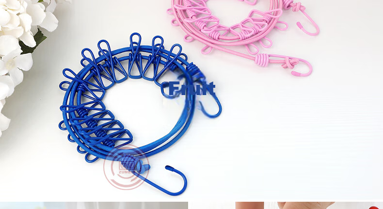 Etravel Travel Clothesline with Clips, Non-Slip Outdoor Heavy-Duty Drying Rope, No Drilling Required, Hotel Hanging Drying Strap, 12 Clips, Colorful 14