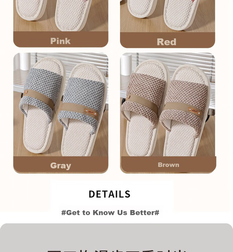 Huili Linen Slippers for Men And Women, Sweat-Absorbing And Breathable Home Shoes, Indoor All-Season Floor Slippers HL0215 Pink Size 40-41 4