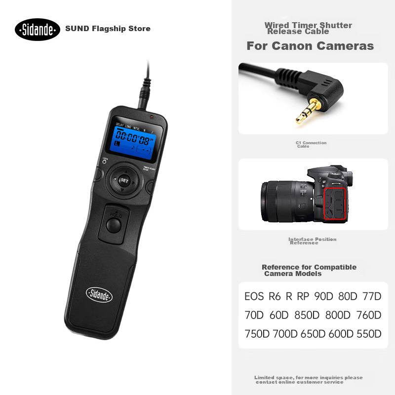 Sidande 7100C1 Remote Shutter Release Timer for Canon EOS R6 90D 80D 77D 70D 60D 850D 760D 750D Single Lens Reflex Camera