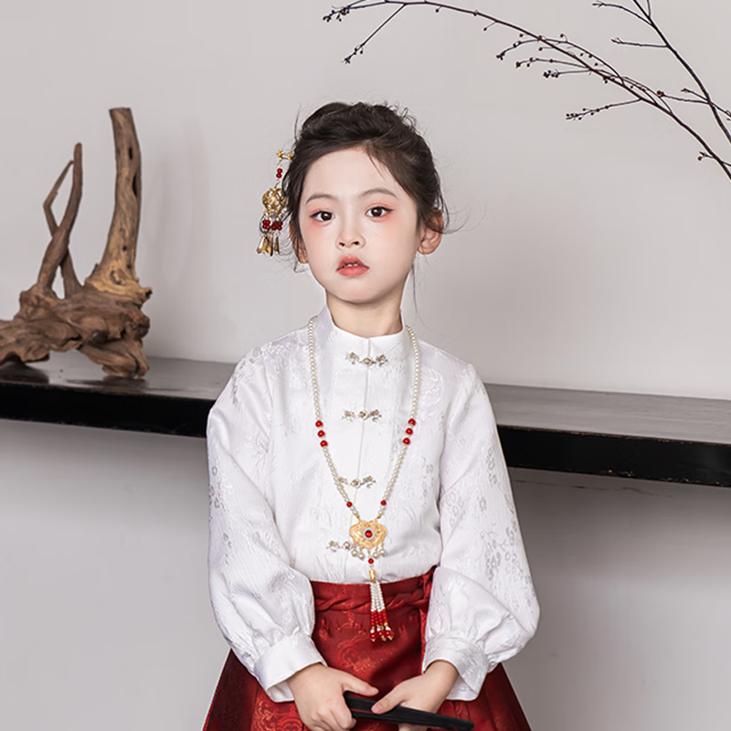 Qibo Girls' Autumn And Winter 2025 New Style Children's New Chinese-Style Hanfu, Jacquard Shirt Thickened Version, Size 110