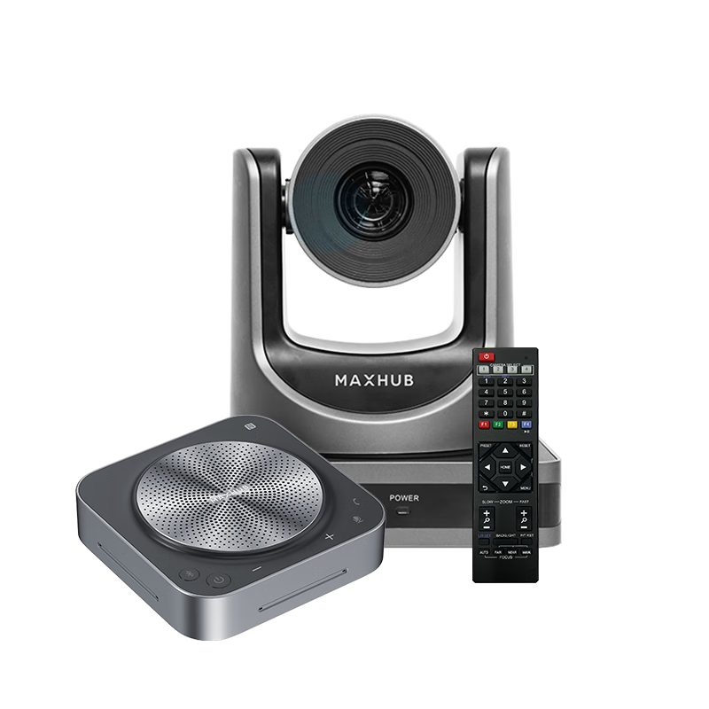 MAXHUB Video Conferencing Equipment Complete System Set: 10x Optical Zoom HD PTZ Camera + Omnidirectional Microphone with 6-Meter Pickup Range, Conference Room Solution for 10-40 Square Meters