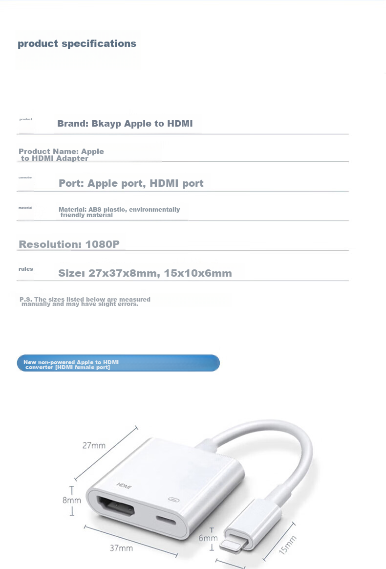 Bkayp Lightning to HDMI Adapter for Apple Phones, High-Definition Screen Mirroring Converter for IPhone 14/13/iPad, TV Projector Screen Mirroring, Online Class Video Streaming 15