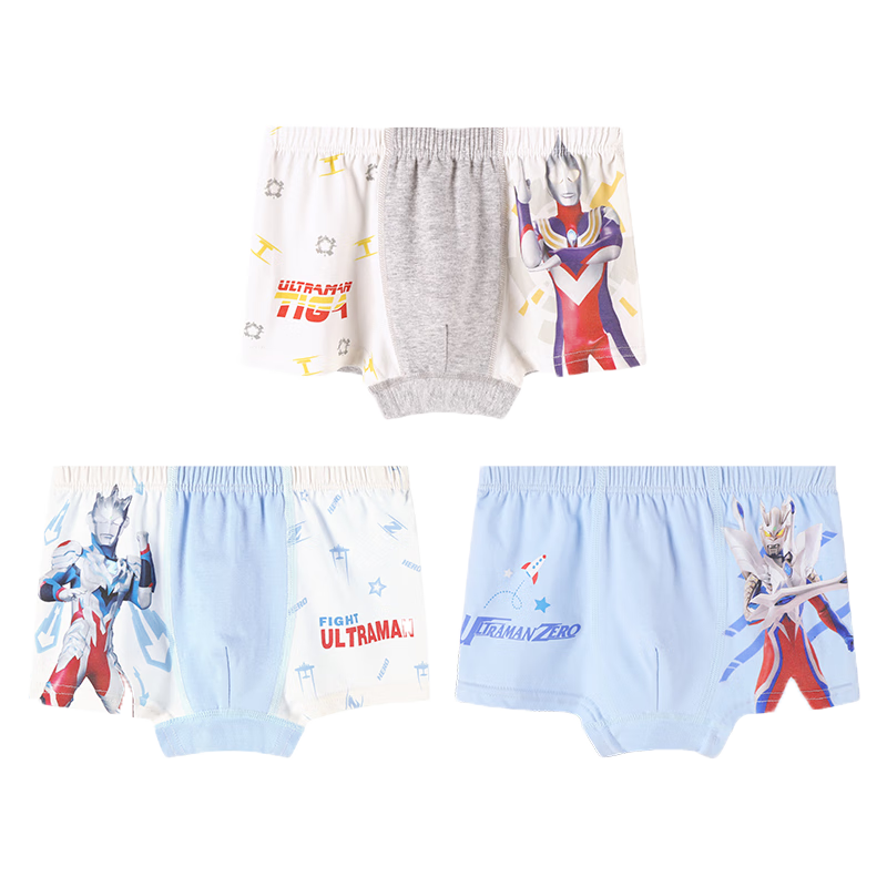 ULTRAMAN Children's Underwear, Boys' Cotton Boxer Briefs, Spring And Summer Shorts, AHM90007, Three-Pack, 130cm