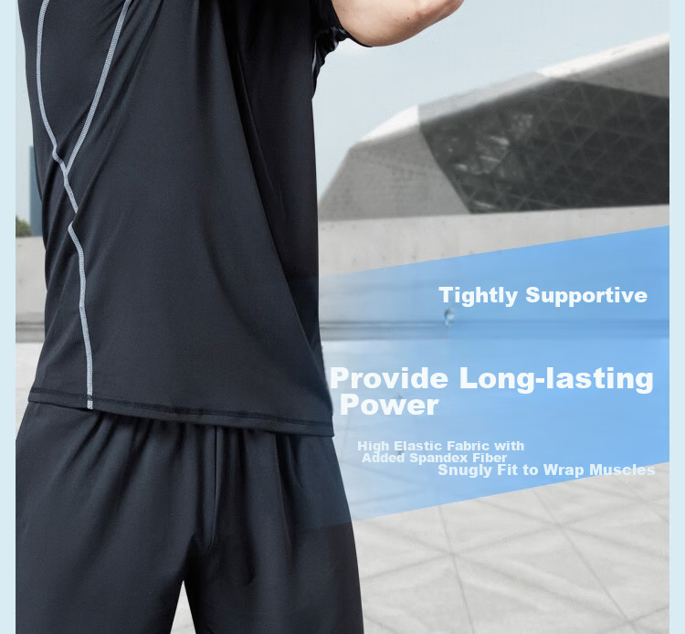 Fandimu Men's Sports Short-Sleeve T-Shirt, Fitness Tight-Fitting Quick-Dry Breathable Training Running Shirt, Black with Contrasting Lines, Size M 8