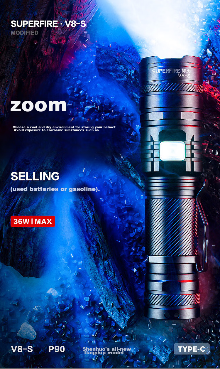 SupFire V8-S Flashlight, High-Intensity Torch, Compact Mini Zoomable Long-Range Ultra-Durable Bright Outdoor Cycling Lamp 2