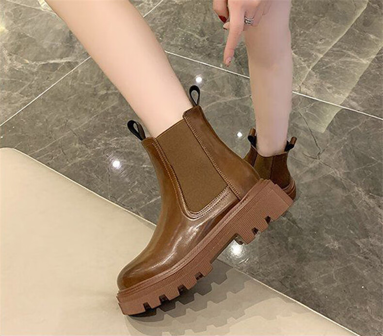 CARTELO Women's Martin Boots, Autumn And Winter Short Boots, Thick-Soled British Style Chelsea Boots for Women, 1409 Brown, Size 37 10