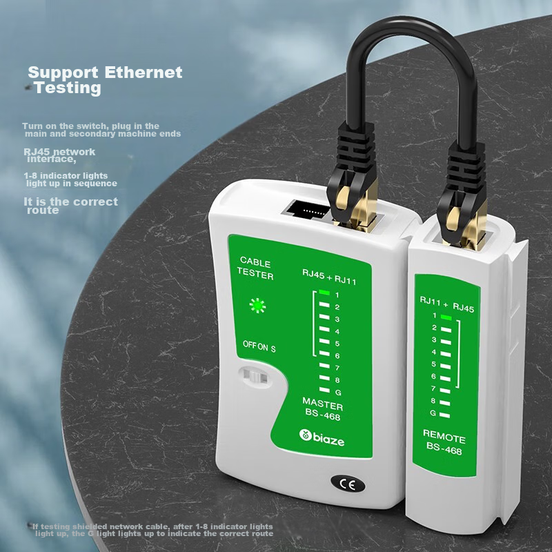BIAZE Network Cable Tester, Multifunctional Wire Tester for Computer Network RJ45 Connectors, Telephone Lines, Engineering, Home Smart Testing Device Gj03