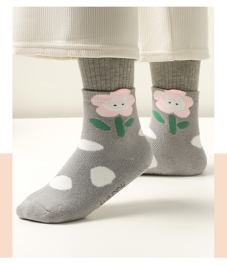 Bingxuemumian Children's Socks, Girls' Autumn And Winter Fleece-Lined Thick Terry Socks, Mid-Calf Cotton Socks, 5 Pairs, for Older Children, Students, Warm Short Socks 9