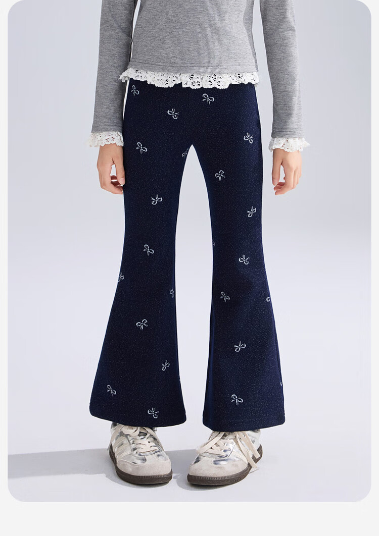 ASK JUNIOR Kids Pants 2026 Autumn Jacquard Denim Jeans Girls Casual Long Pants Flared Dark Blue 140 17