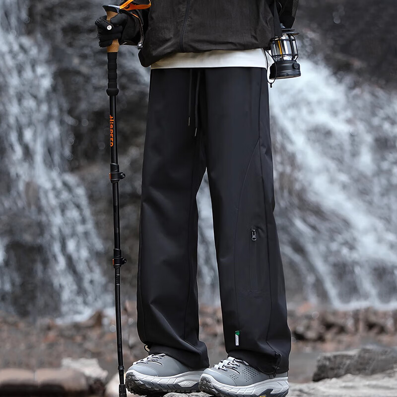 IZEXX Мужские повседневные брюки, весенние, ветрозащитные и водонепроницаемые, свободные прямые брюки-карго, черные, размер 4XL