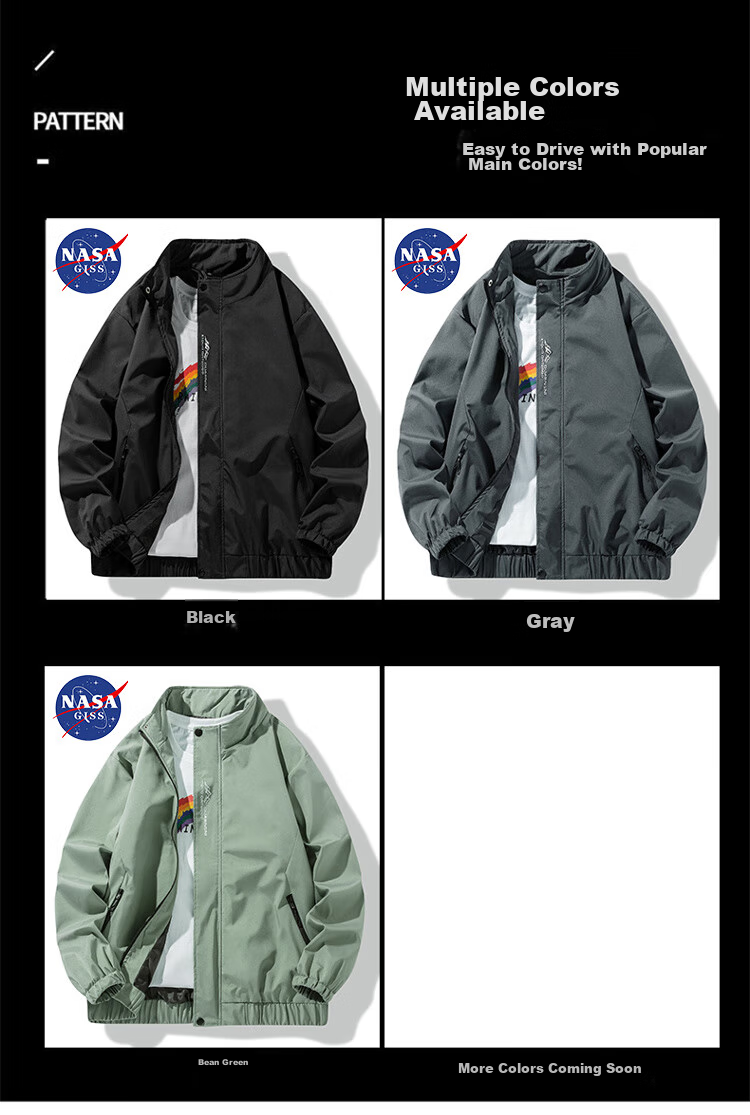 NASA GISS Official Trendy Jacket for Men, Fashionable Spring And Autumn Stand-Up Collar Loose Casual Versatile Coat for Men, Bean Green, XL 5
