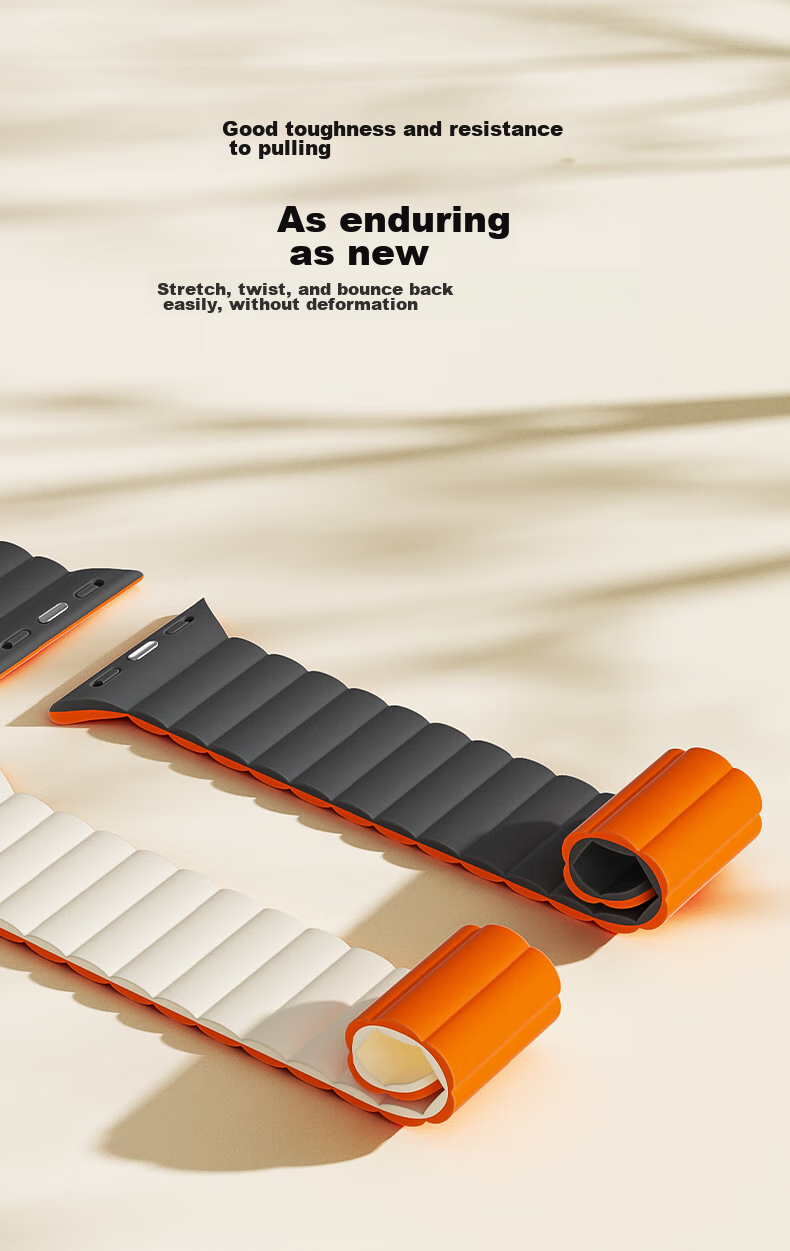 CangHua Compatible with Apple Watch S12 Band, Suitable for Apple Watch S11/S10 Silicone Magnetic Strap, IWatch S9/SE3/Ultra4/3 Loop Sports Band, Starlight with Orange 12