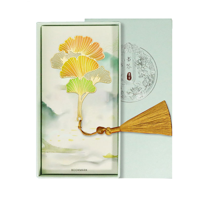 Shiluode Bookmark, Metal Chinese Style Bookmark, Birthday Gift, Mid-Autumn Festival Gift for Friends And Classmates, Gift Box Style, Ginkgo Leaf
