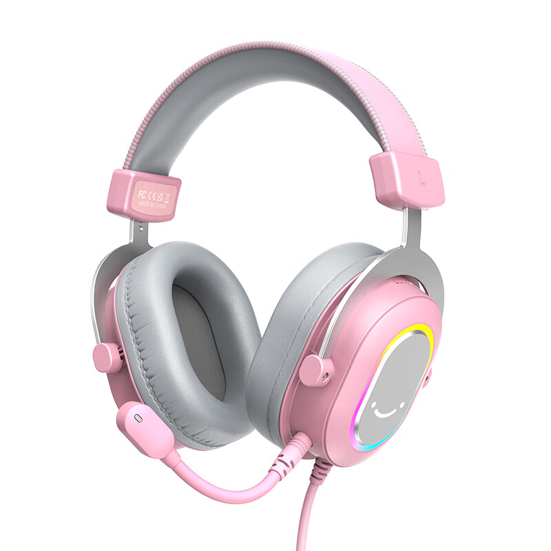 FIFINE Gaming Headset Over-Ear Wired 7.1 Channel Triangular Action Brave Combat PUBG Essential with Microphone for Computer Laptop USB Professional Gaming Headset H6 Pink
