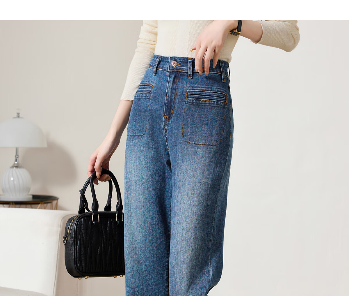 Taxiang High-Waisted Jeans for Women with Pockets, Wide-Leg Pants, Versatile Straight-Leg Trousers, Fashionable Women's Pants, Long Pants T143N1016 15