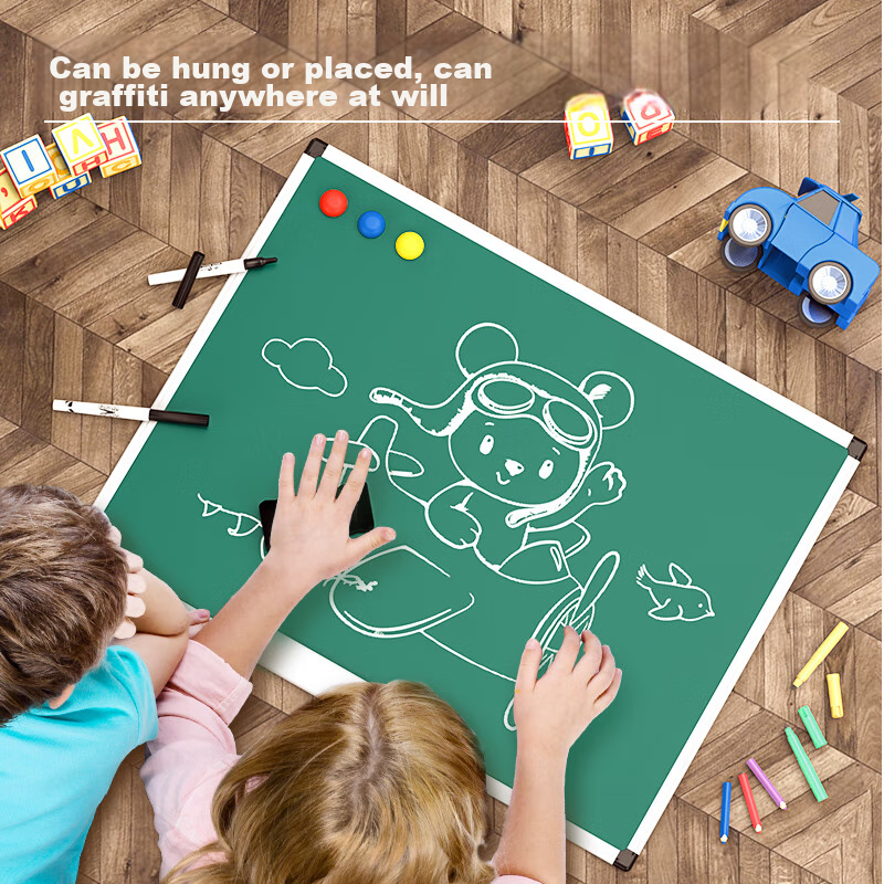 Deli 40*30cm Blackboard Chalk Writing Board, Galvanized Green Board with Magnetic Backing, Office Teaching Student Meeting Small Green Board Hanging Writing Board Wall-Mounted