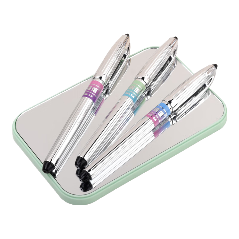 Genvana [Electroplated Silver] 5-Pack 0.5mm Black Quick-Drying CS Conical Giant Ink Refillable Gel Pen for Office, Training, Exam Practice, Student Test Writing G-12661