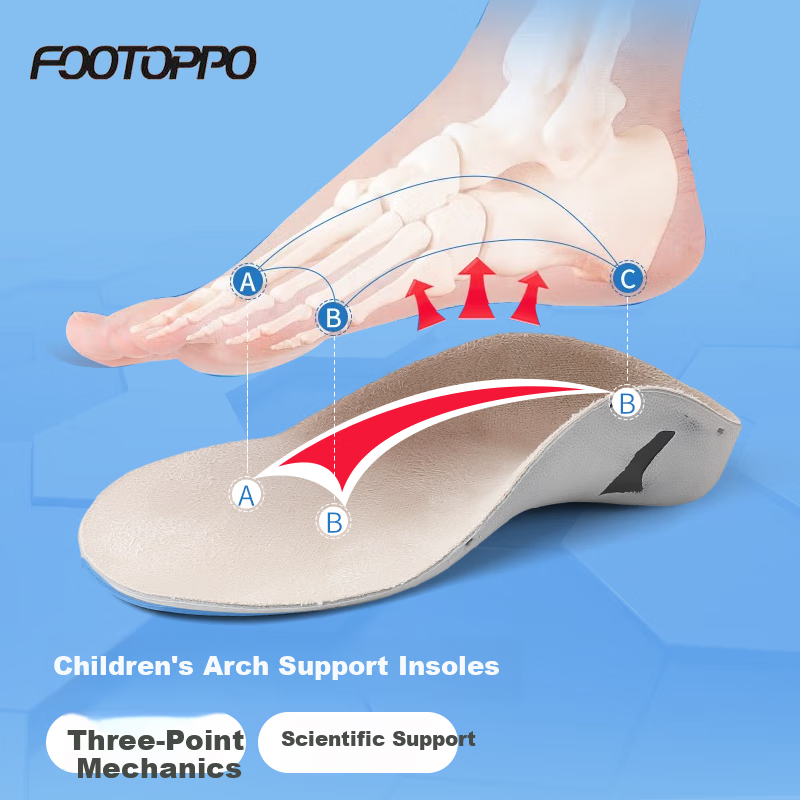 FOOTOPPO Children's Flat Foot Insoles, Arch Support Insoles, Functional Orthotic Insoles for Flat Feet, Bow Legs, And Overpronatio