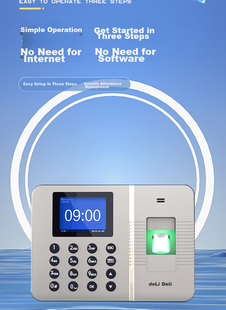 Deli Attendance Machine Facial Recognition Clock-In Device, Visible Light Dynamic Face Recognition Attendance, Liveness Detection, Bluetooth Connects to Phone WeChat Mini Program Management D50W 8