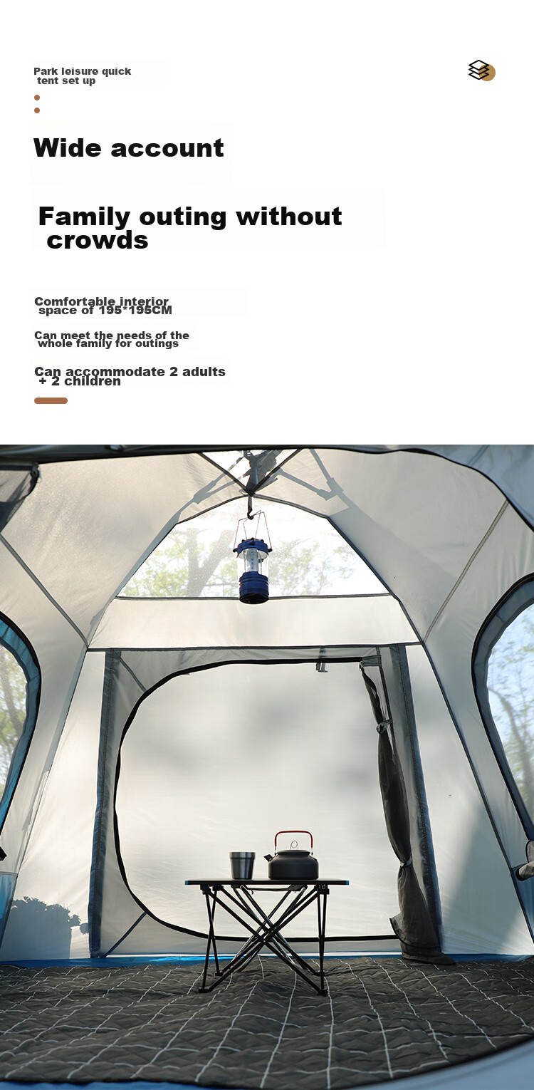 Langxingzhe Outdoor Tent, Picnic Park Leisure Sunshade, for 3-4 People, Large Space, Fully Automatic Quick-Open No Assembly Required, Blue 2