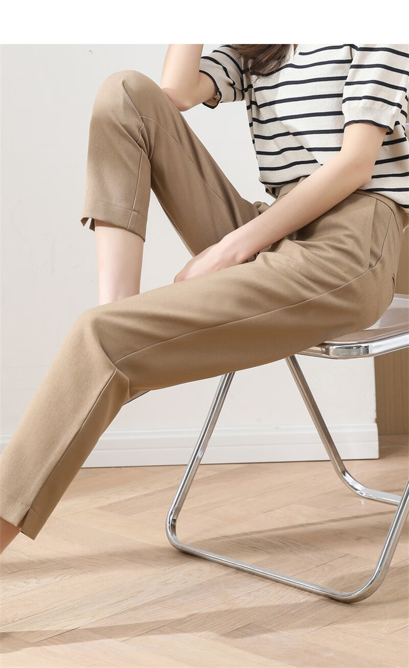 Dme Cropped Pants for Spring And Autumn, New Straight-Leg Suit Pants with Fake Pockets, Casual Trousers for Women, Khaki, S 9