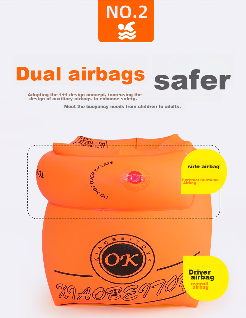 ASORAIN Adult And Children's Arm Rings, Swimming Double Air Chamber Safety Inflatable Buoyancy Float Rings, Kids Swimming Water Sleeves, Orange 6
