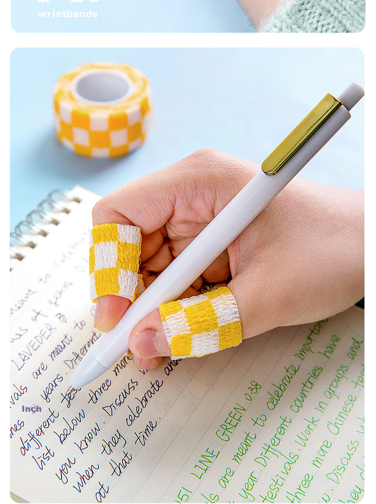 Sannianerban Student Writing Finger Protector Band, Easy-To Elastic Self-Adhesive Joint Protection Sleeve, Anti-Abrasive Writing Grip, Sports Finger Fixation Band, Complete Set - 8 Pieces 12