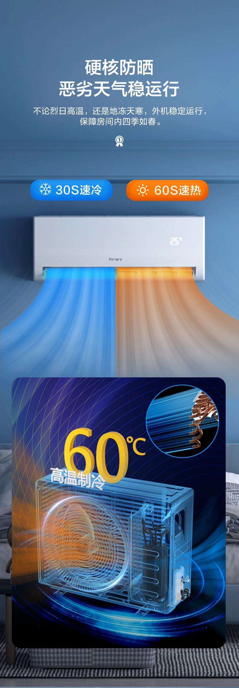 Konka kmini 1.5 horsepower new energy efficiency fast cooling and heating one-key energy-saving wall-mounted bedroom air conditioner hanging machine KFR-35GW/9M5 Konka kmini 1.5 horsepower new energy efficiency fast cooling and heating one-key energy-saving wall-mounted bedroom air conditioner hanging machine KFR-35GW/9M5