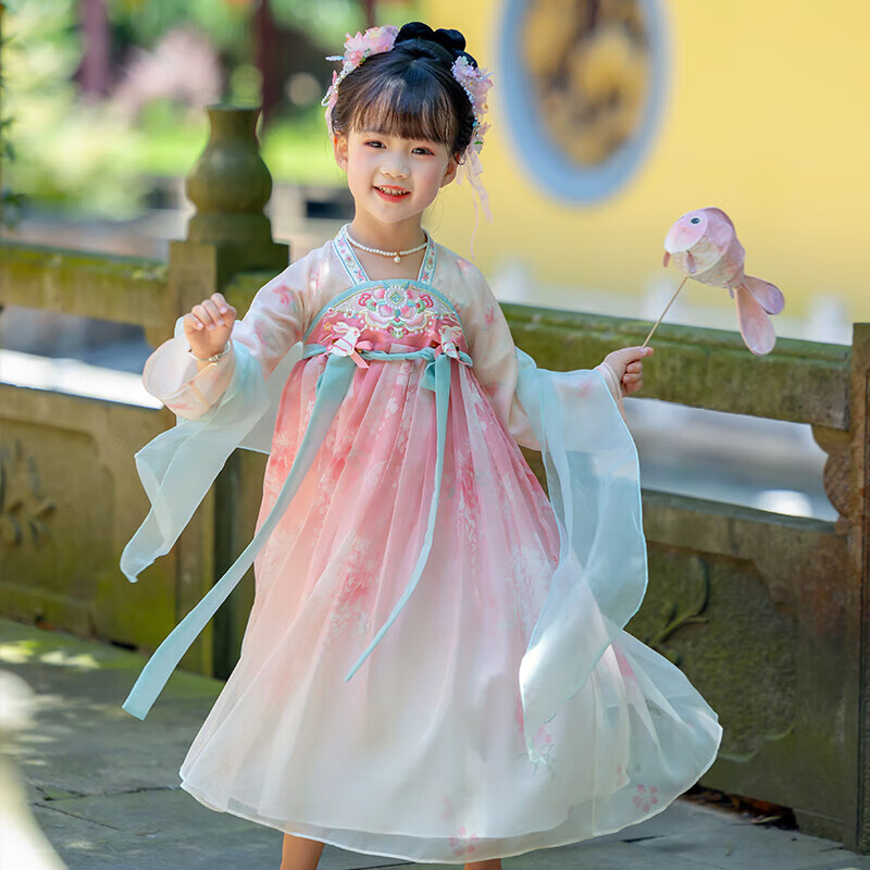 Menghu, Moliu, Hanfu Girls' 2026 Autumn Chinese Style Children's New Skirt Dress, Ancient Costume Princess Dress, Pink, Size 100